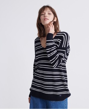 Superdry Amelia Stripe Női Kötöttáru Sötétkék/Csíkok | WOQHF6840